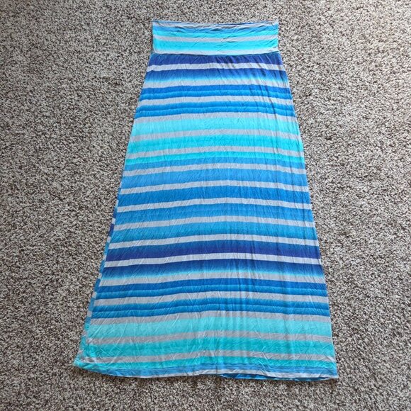 Wet Seal Maxi Skirt Size Large Stretchy Blue Gray Stripes Beachy Resort Boho - Picture 6 of 6